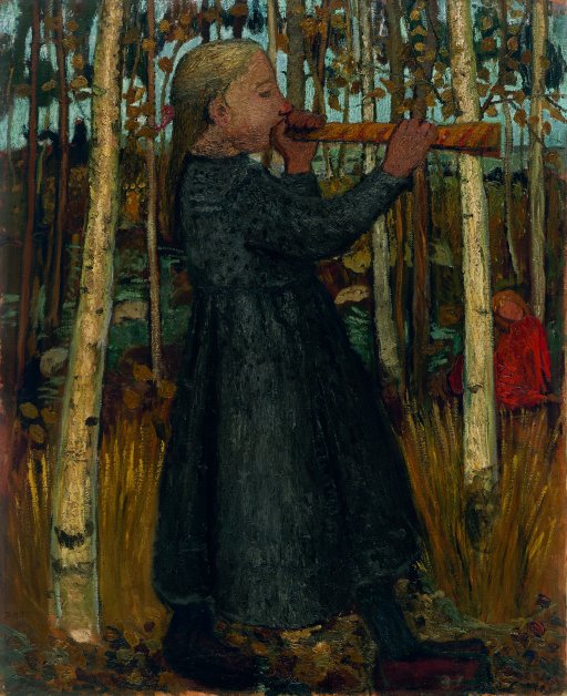 Paula Modersohn-Becker, Flöte blasendes Mädchen im Birkenwald, 1905