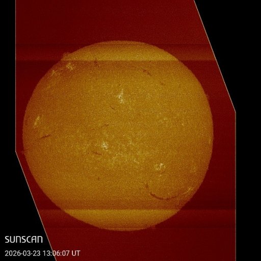 © Rohbild der Sonne im tiefroten Licht des Wasserstoffs (H-Alpha), Aufnahme SUNSCAN-Teleskop Argelander-Institut für Astronomie, Bonn